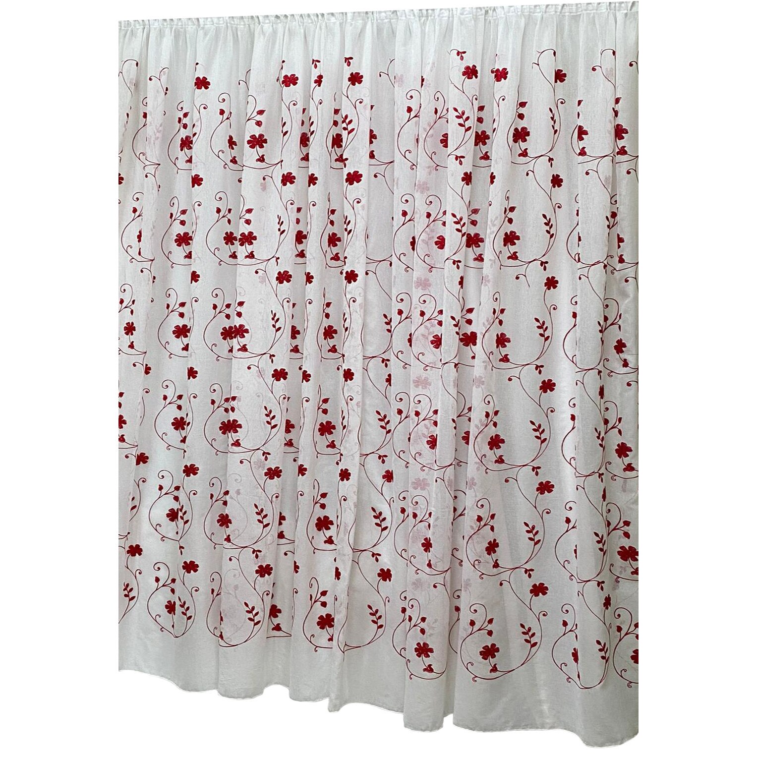 Perdea Inna, alba cu broderie de flori rosii 800X245cm, din in, cu rejansa by Liz Line - RD1918